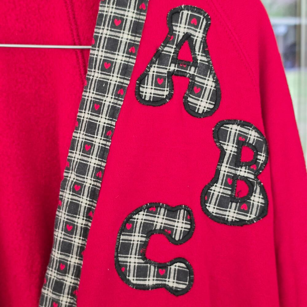 Handcrafted Unique 3XL Red Knit Teacher Core ABC Fleece Cardigan Jacket - Picture 6 of 12